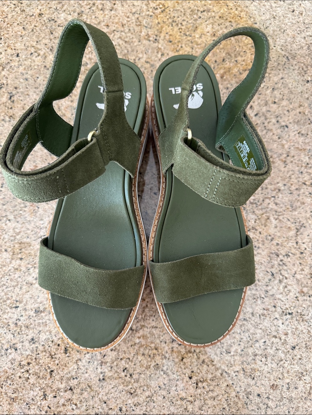 Sorel Olive Green Suede Platform Slingback Sandals NEW no box - Picture 7 of 9